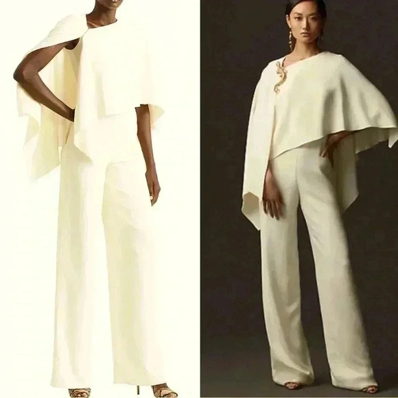 Ralph Lauren Purple Label White Cape Jumpsuit Gown 2 XS Wide Leg Pant Maxi Ivory - Picture 1 of 16